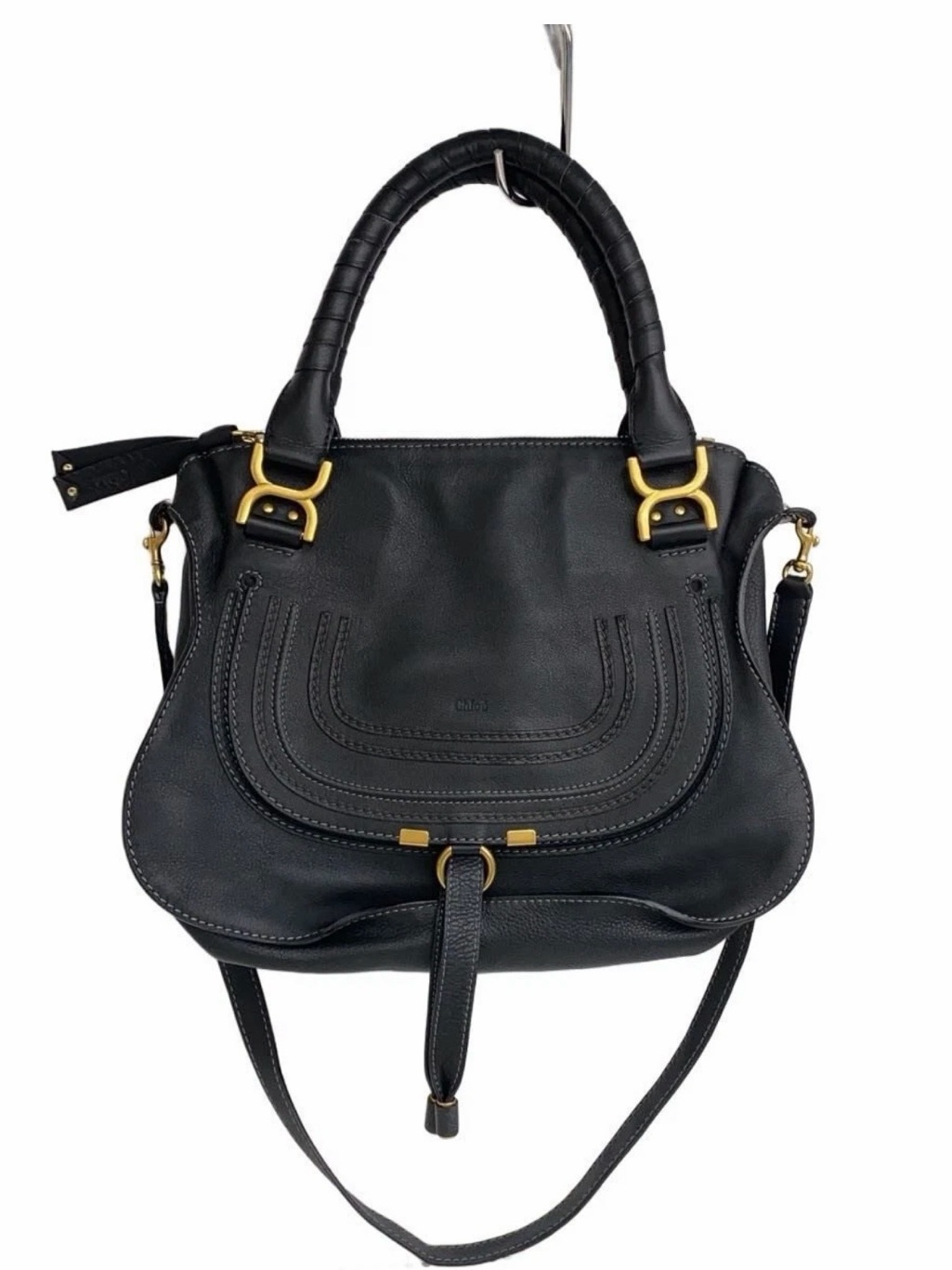 Chloe Black Leather Women's Satchel Handbag With Gold Hardware
